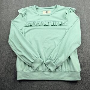 Cupio Ruffle Knit Top Women's M Medium Mint Green Long Sleeve Pullover Blouse
